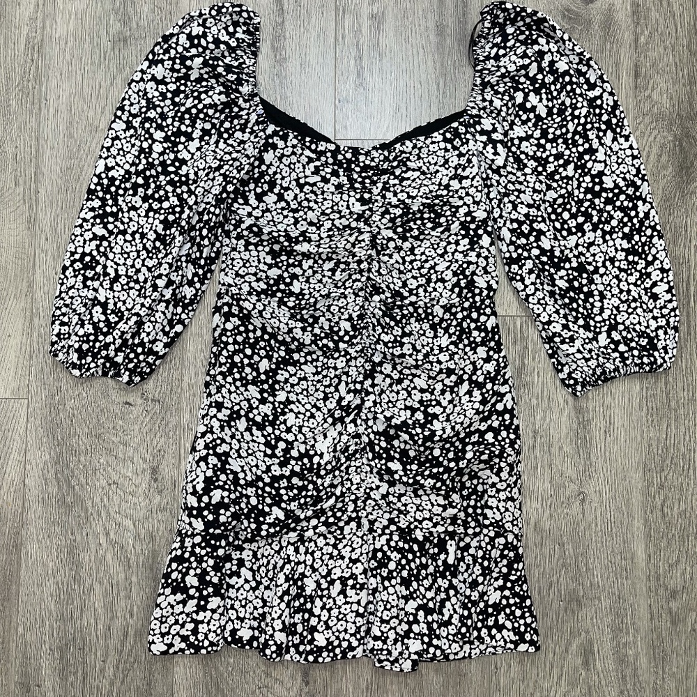 Zara Mini Ruched Dress, Floppy Puff Sleeves US L